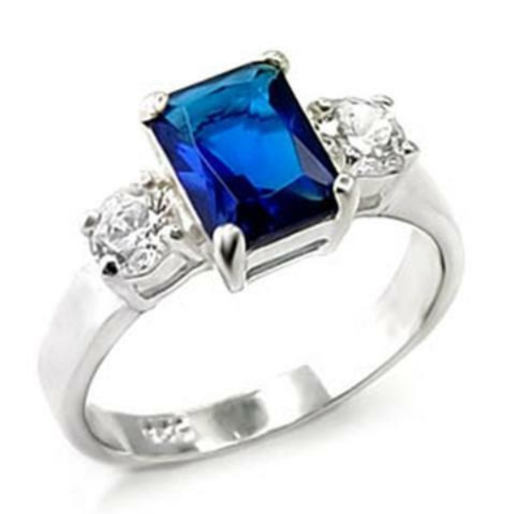 Sterling Silver 925 Cocktail Triplet Ring Sapphire Blue Cubic Zircon Size 8 9 10